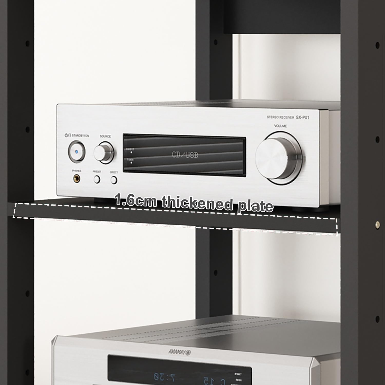 3/4/5 Tier Audio-Video Media Stand with Adjustable Shelves, Home Stereo System Entertainment Components Cabinet for Gaming, Meeting, Living, Recording Room, Black(50x40x69.5cm)