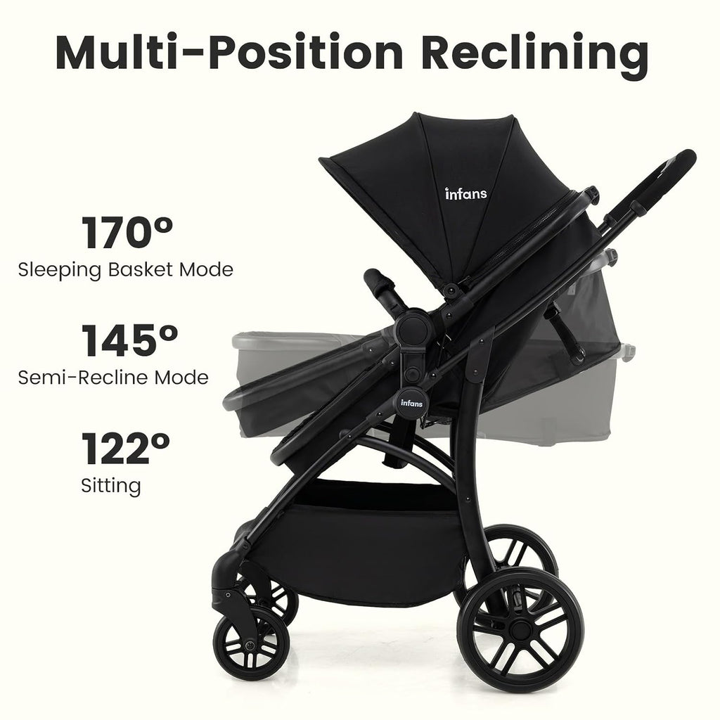 INFANS 2 in 1 Baby Stroller, Convertible Stroller with Bassinet Reversible Seat Adjustable Backrest Canopy One Hand Fold, Compact Toddler Pushchair for Kids Infants Newborns 0-36 Months
