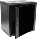 NavePoint 12U Wall Mount Network Cabinet for 19' IT Equipment, A/V, Tempered Glass Door, Locks, 2 Fans, 450mm Depth, Max Weight 132 lbs