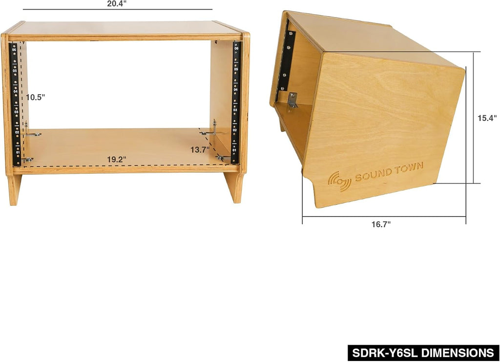 Sound Town DIY 6U Angled Desktop Turret Studio Rack with Solid Baltic Birch Plywood, Golden Oak, Assembly Required (SDRK-Y6SL)