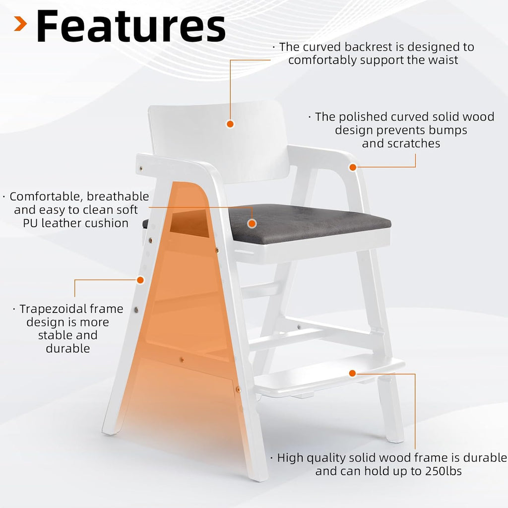 Wooden High Chair for Toddlers & Baby, Adjustable Dining Feeding Chair Grows with Kid, Convertible High Chair for Babies, Wipe Clean Skin-Friendly Cushion, for Home & Restaurant - White