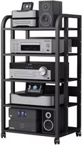 WDJBPSH Rolling Audio Equipment Storage Cart, Heavy Duty Media Rack with Height Adjustable Wooden Shelf, Office Bedroom Living Room Av Stereo Rack, Space-Saving (Size : 5 Tier-H100cm/39.3in)