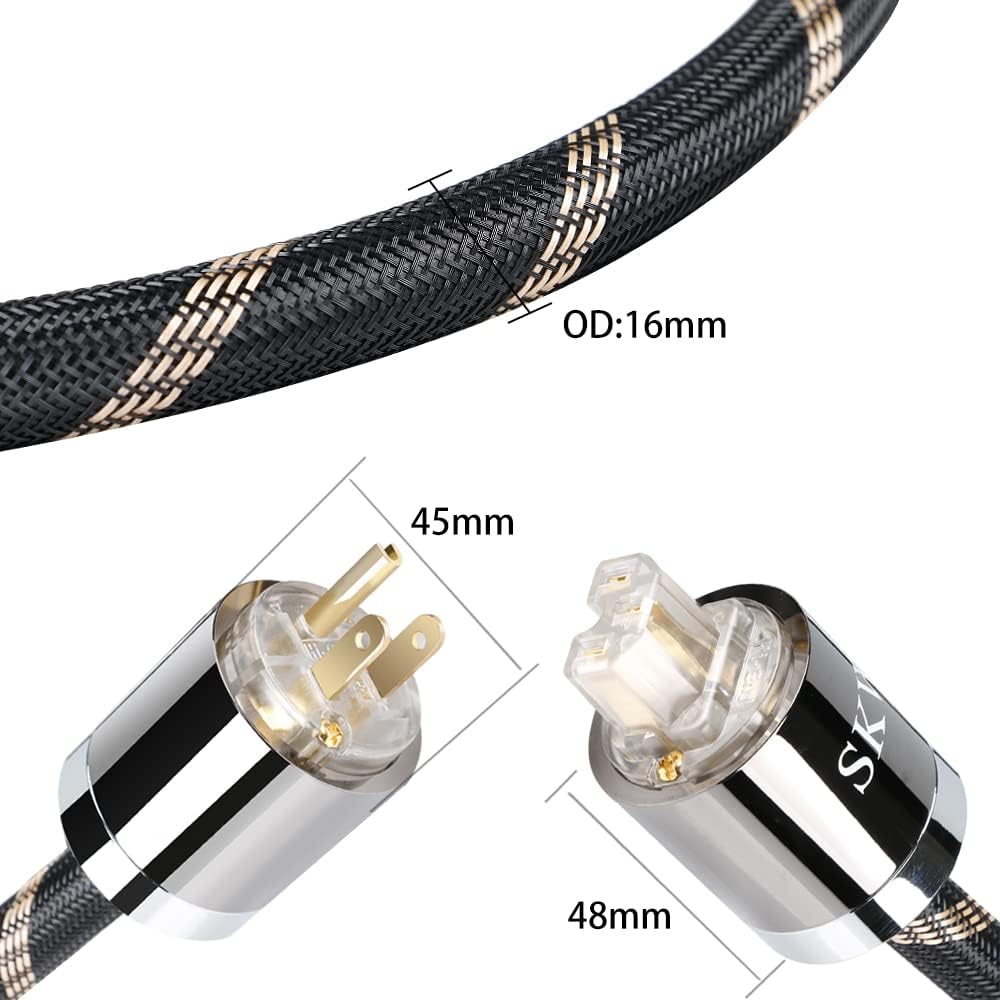 SKW Upgrade C15 Audiophile Ultra-high Purity Copper Power Cord, Male to Female Power Cable, US Plug for Subwoofer, Amplifier, DV/AV 6.5ft/2M