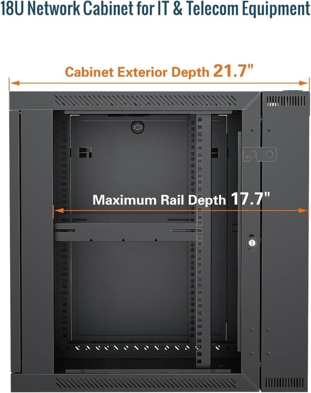 Tecmojo Fully Welded Server Cabinet, 18U Wall Mount Rack, 21.7inch Depth Network Rack, Mesh Door, Swing Out, Load Bearing 242lbs (110 kg), Network Cabinet for 19in Computer/AV/Data/IT Equipment