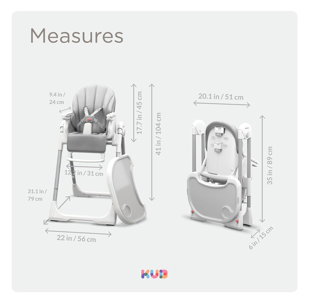 KÜB 3-in-1 Foldable Baby High Chair | Multifunctional Infant High Chairs for Babies and Toddlers | Removable Seat & Tray for Easy Clean | 7 Height & 4 Recline Adjustable | 2 Locking Wheels(Grey)