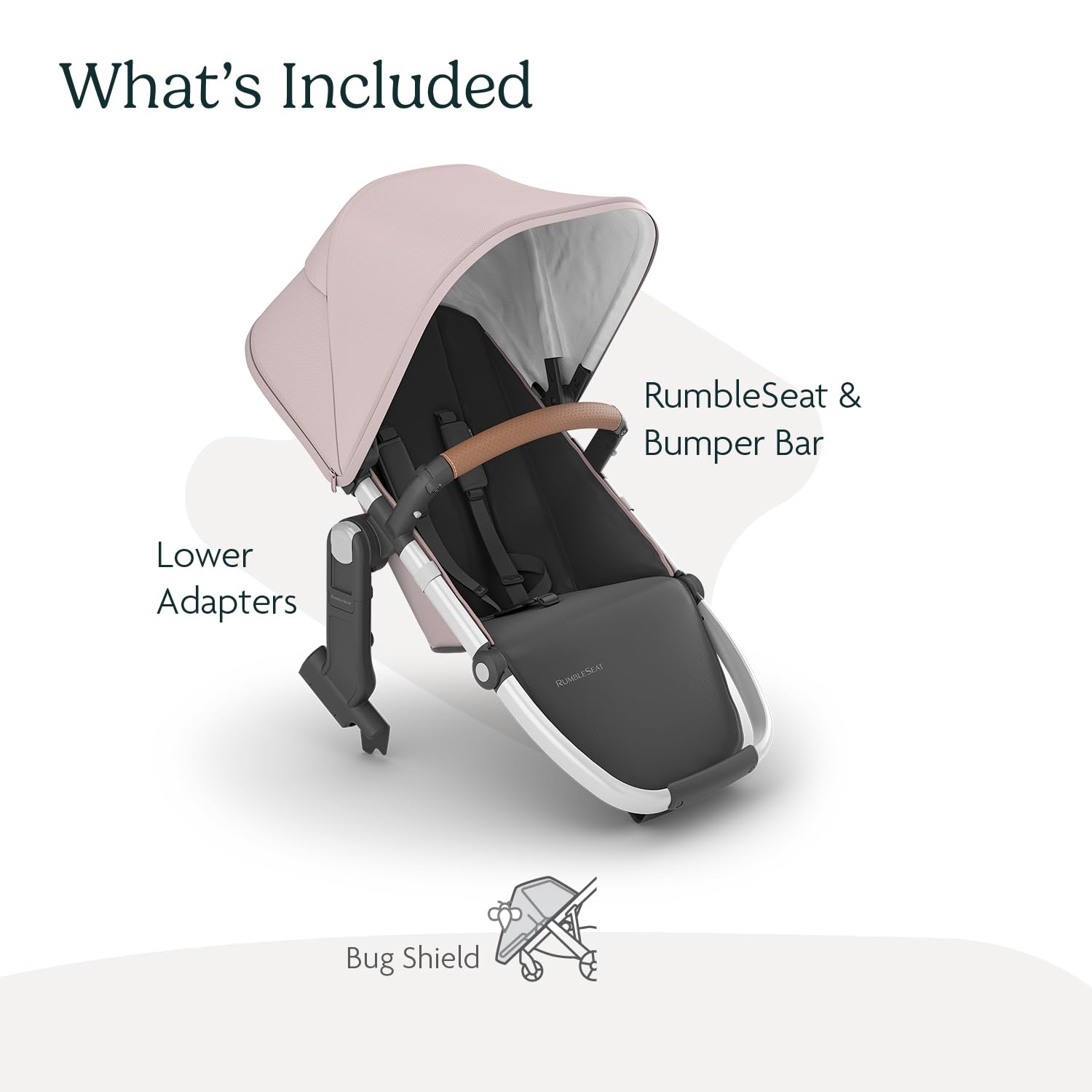 UPPAbaby RumbleSeat V2+ Second Lower Seat/Compatible with Vista V2 and Vista V3 / Adapters, Bumper Bar, Bug Shield Included/Alice (Dusty Pink/Silver Frame/Saddle Leather)