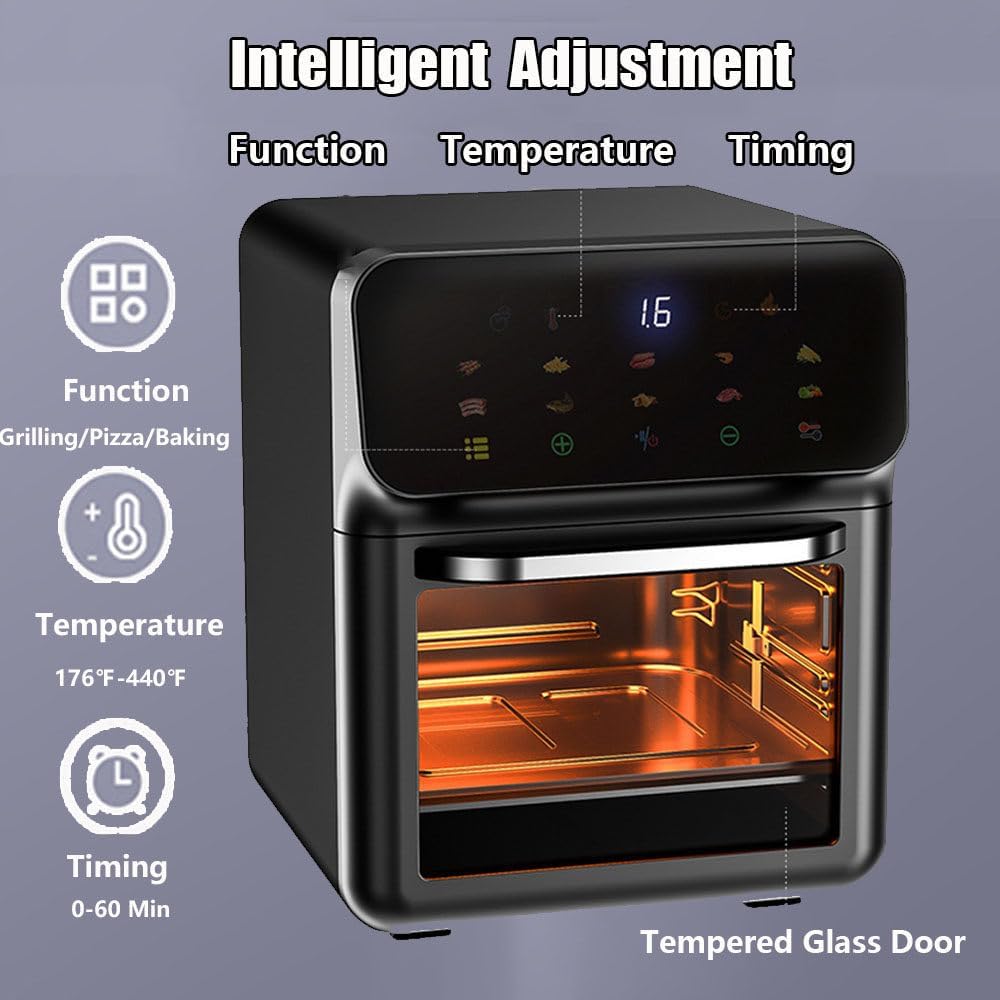 15l Large Air Fryer Toaster Oven Combo, Multi-Function Convection Oven, 1350w Smart Visual Air Fryer, Oil-Free Fryer With 10 Presets, Time And Temperature Adjustable, Led Touch Screen,White