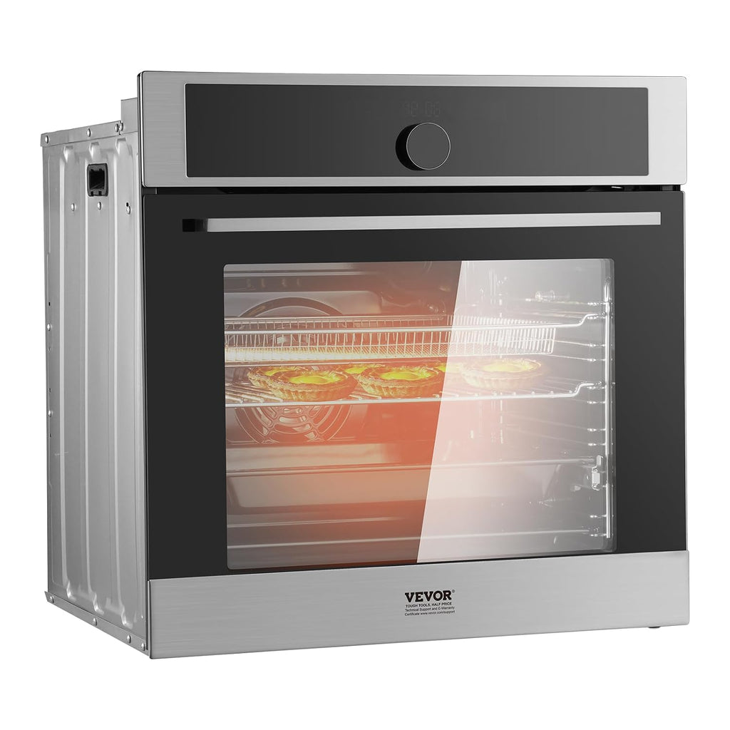 VEVOR Single Wall Oven, 24' Electric Built-in Wall Oven with 16 Cooking Functions, 2.68 Cu.Ft Electric Wall Ovens with Timer, 3150W 76L Large Capacity Ovens with Baking Rack and Tray, for Kitchen
