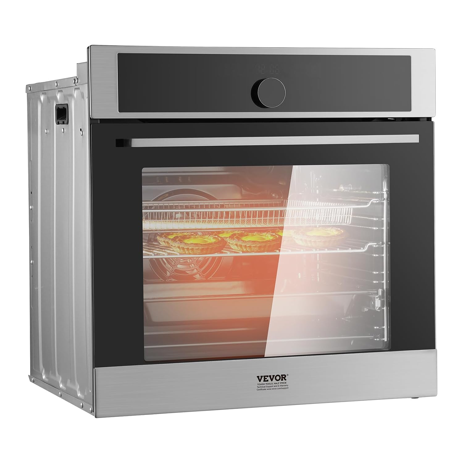 VEVOR Single Wall Oven, 24' Electric Built-in Wall Oven with 16 Cooking Functions, 2.68 Cu.Ft Electric Wall Ovens with Timer, 3150W 76L Large Capacity Ovens with Baking Rack and Tray, for Kitchen