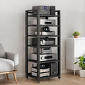 6 Tier Audio Rack Tower, Corner TV Console and AV Media Components Cabinet, Heavy Duty Stereo Racks and Stands with Adjustable Wooden Shelf for Home/Office/Theater(A)