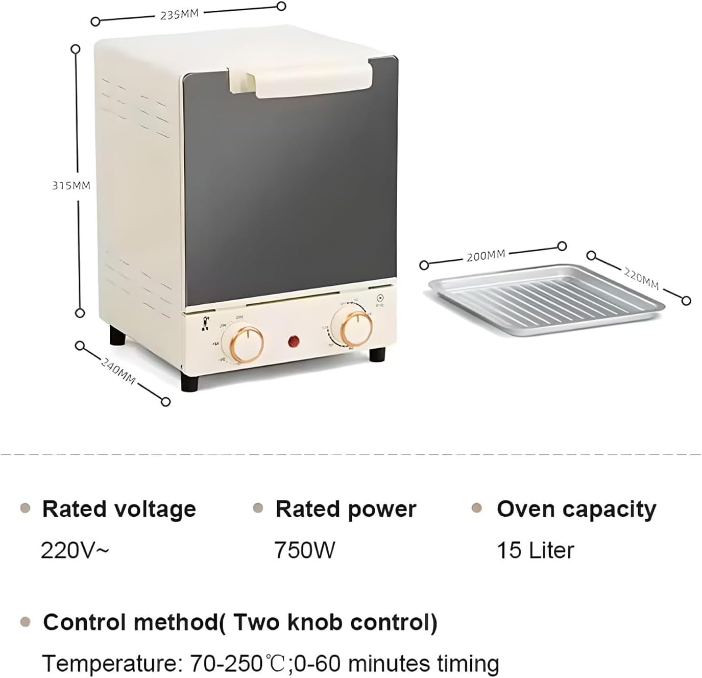 750W Countertop Mini Oven Air Fryer, 15L Electric Household Multi-function Oven with Adjustable Temperature and Timer, Air Fryer Toaster Oven Combo 360° Hot Air Circulation