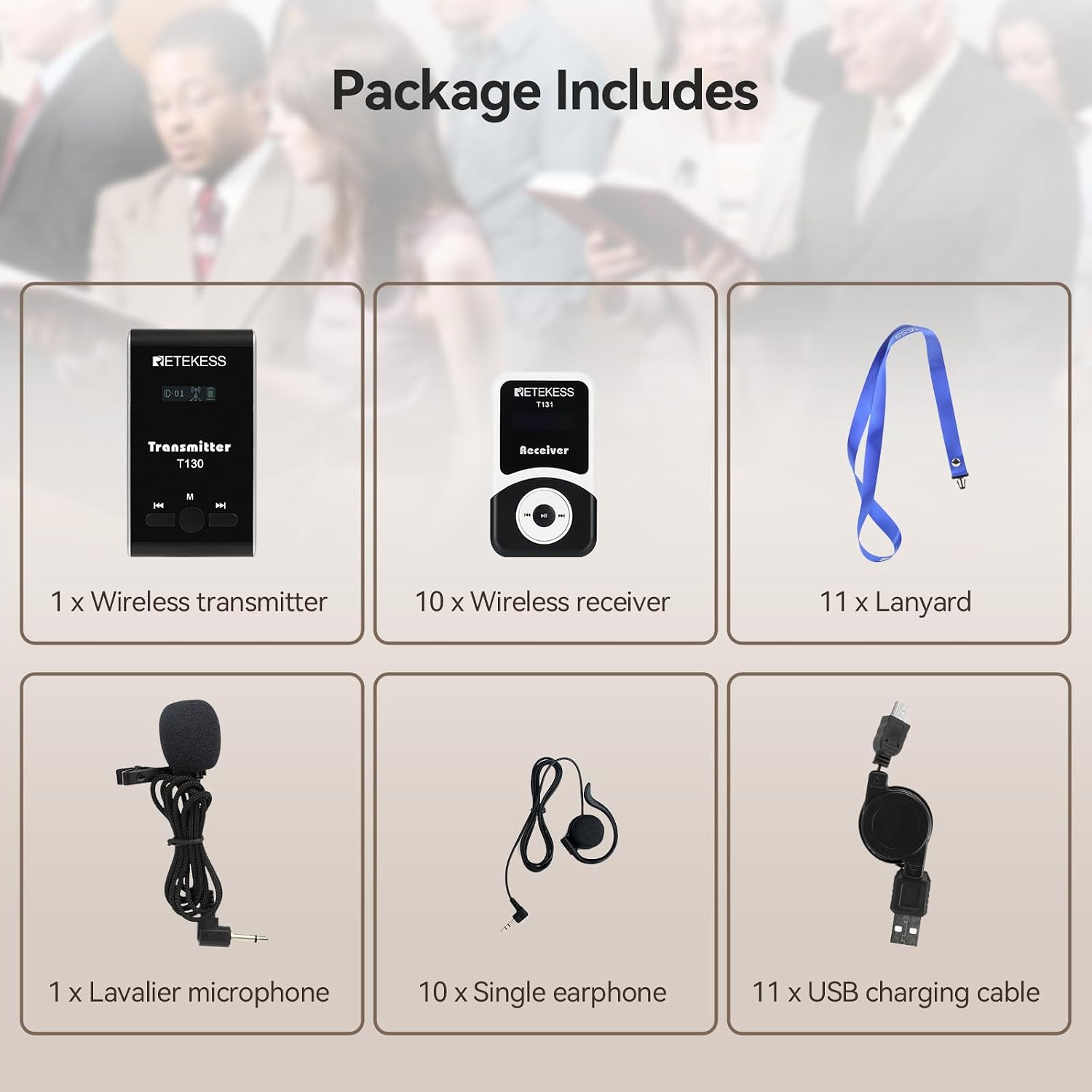 Retekess T130 Wireless Tour Guide Audio System, Church Translation Equipment, Clear Sound Quality, Tour Guide Headsets for Simultaneous Interpreting,Court (1 Transmitter 10 Receivers)