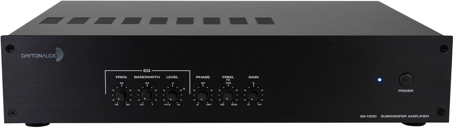 Dayton Audio SA1000 Subwoofer Amplifier, 1000-Watt Class-AB Power with Parametric EQ & Bass Controls, Rack-Mountable