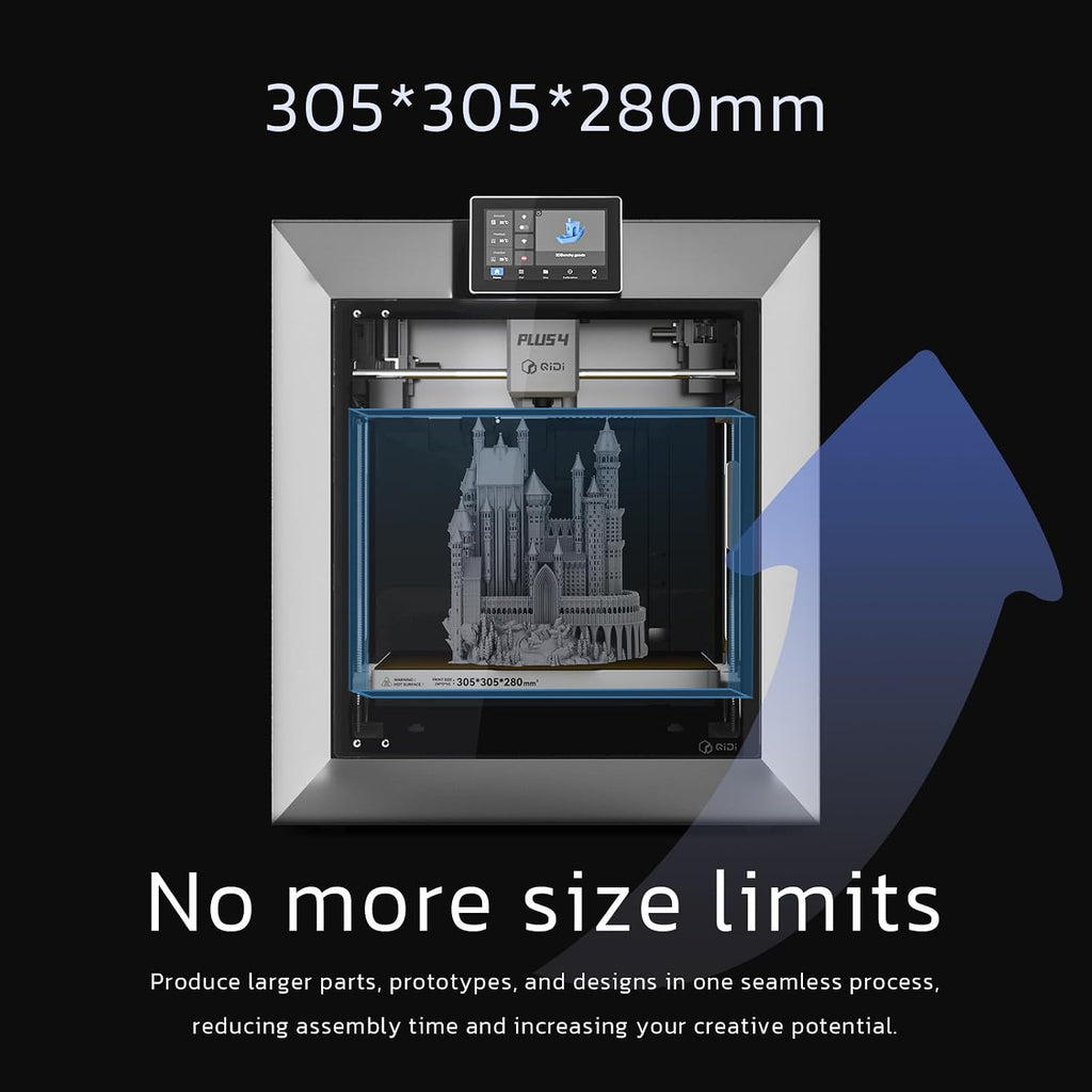 QIDI PLUS4 3D Printer, Max 600mm/s High-Speed Printing, 65℃ Chamber Heat, Fully Auto Leveling, 370°C Direct Extruder with Integrated Nozzle, Support PPS-CF Filaments, Large Print Size 12'x12'x11'