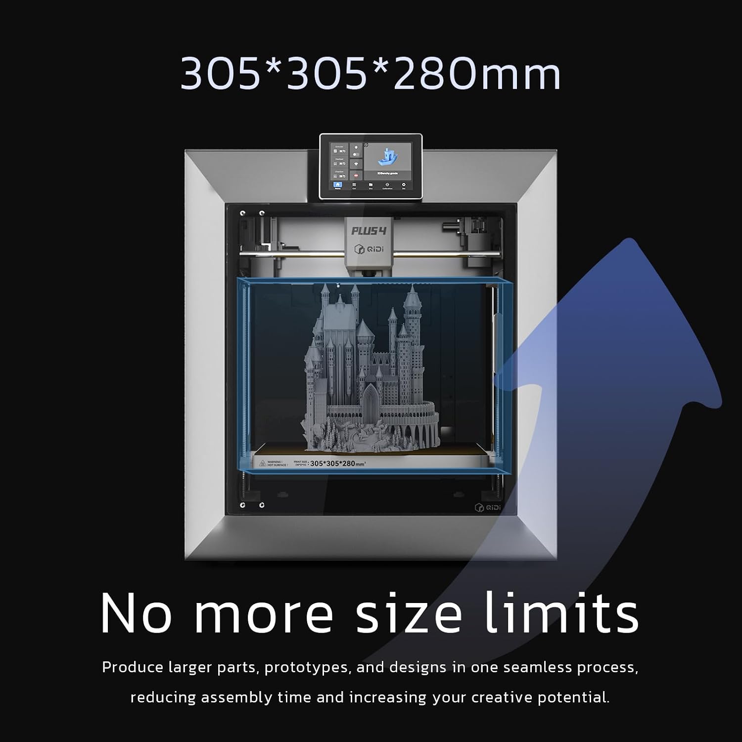 QIDI PLUS4 3D Printer, Max 600mm/s High-Speed Printing, 65℃ Chamber Heat, Fully Auto Leveling, 370°C Direct Extruder with Integrated Nozzle, Support PPS-CF Filaments, Large Print Size 12'x12'x11'