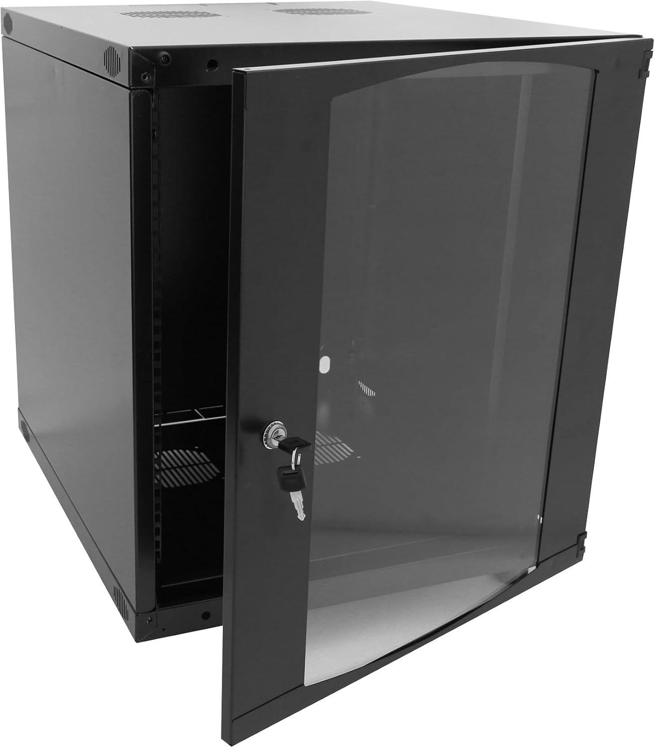 9U Server Cabinet Wall Mount Rack Enclosure with Caster Wheels 2 Server Fans Locking Glass Door Removable Side Panels 19' Network Cabinet 15-18.5' Installation Depth Heavy-Duty Frame(23INCH, 9U)