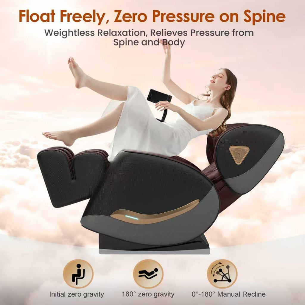 Luxury 3D Zero Gravity Full-Body Shiatsu Massage Chair with 10-Node Rollers,20 Airbags,Waist & Leg Heating, Bluetooth Audio, and Extendable Footrest - Home Relaxation Recliner (Brown)