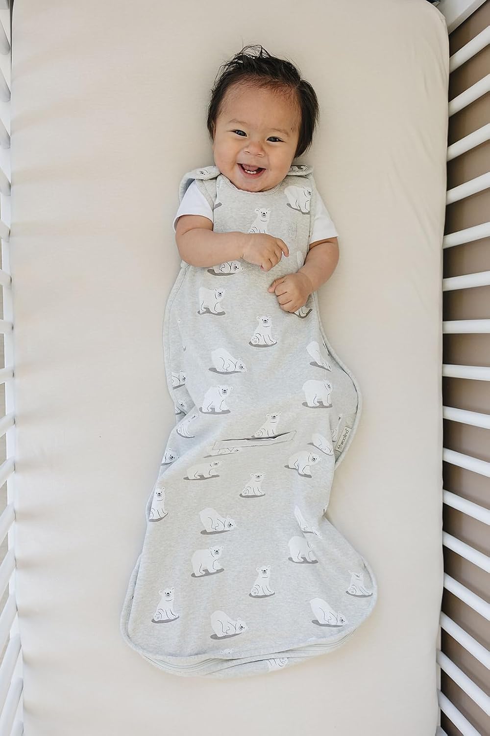 Woolino Merino Wool & Organic Cotton Baby Sleep Sack 2-24 Months – Ultimate 4-Season Baby Sleeping Bag, Universal Size Wearable Blanket, 2-Way Zipper & Adjustable Fit, Year-Round Use - Polar Bear