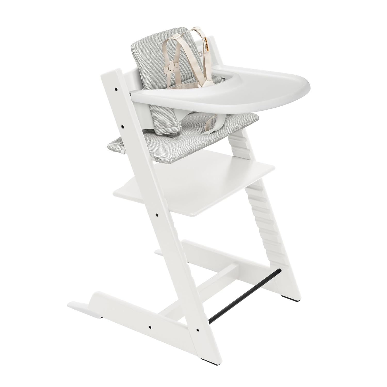 Stokke Tripp Trapp High Chair 2 (White), Cushion 2 (Nordic Grey) + Stokke Tray (White) - Includes Chair + Baby Set with Removable Harness for Children 6-36 Months