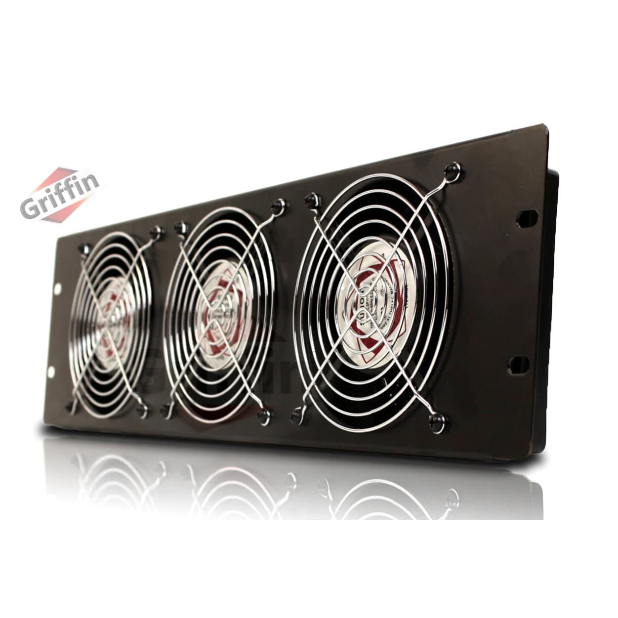 GRIFFIN Rackmount Exhaust Fan (UltraQuiet X Edition) 4-Pack– 3U Triple Cooling Fans, Keep Studio Audio Equipment Gear Cool – Rack Mount on Network IT System Server Rails – Temperature Control Panel