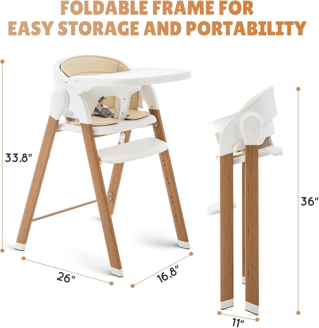 Convertible High Chairs for Babies & Toddlers. 5-in-1 Adjustable High Chair with Removable Tray, Easy to Clean, Portable (Khaki)