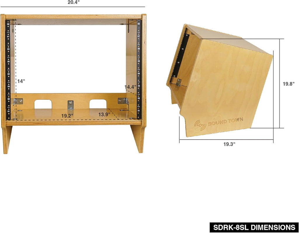 Sound Town DIY 8U Angled Desktop Turret Studio Rack with Solid Baltic Birch Plywood, Golden Oak, Assembly Required (SDRK-8SL)