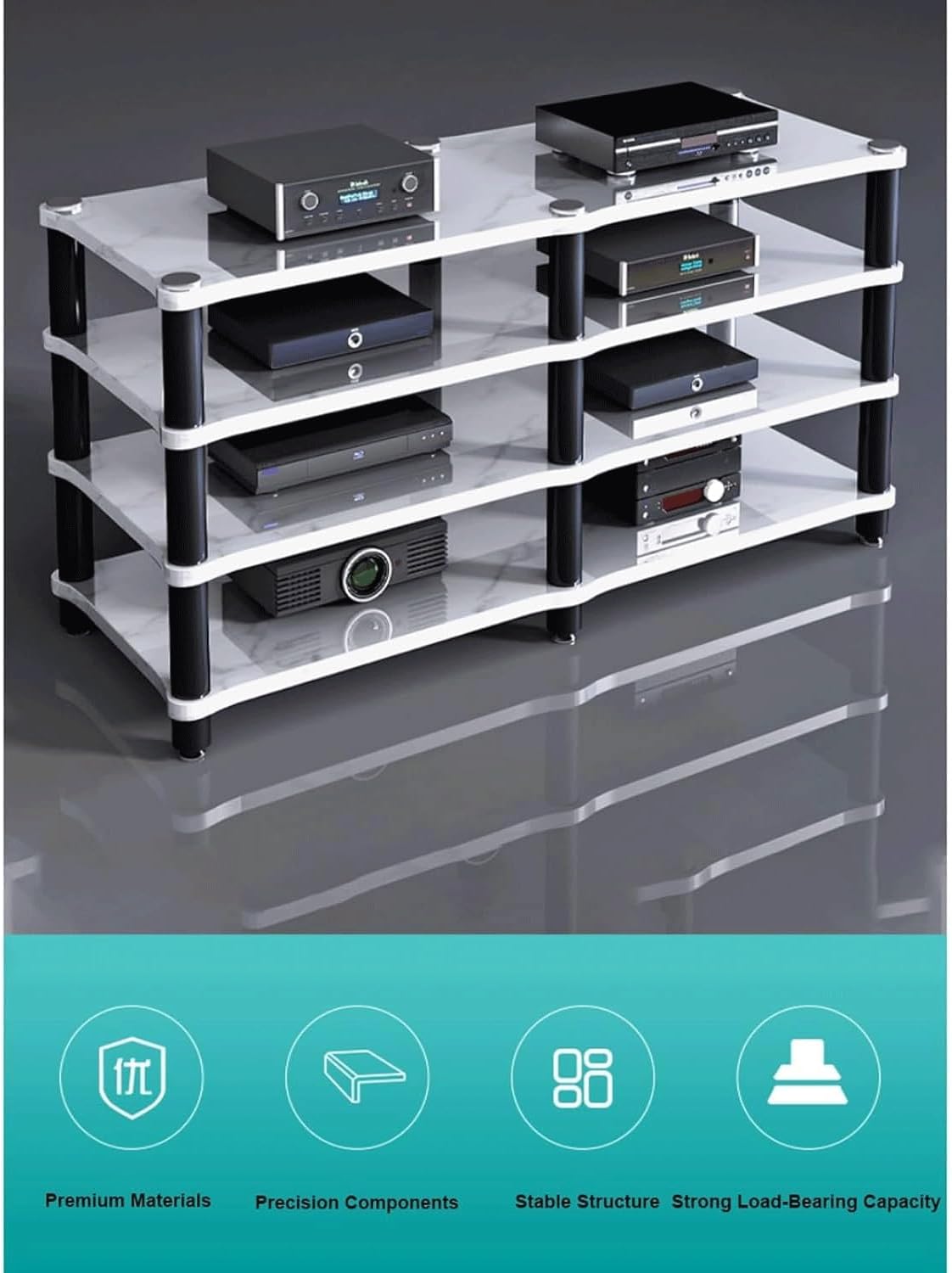 Audio Rack 1/2/3/4 Tier Stereo Rack Audio Equipment Rack Audio Stereo Shelf Wooden HiFi Rack Audio-Video Shelving Shock-Absorbing(Wei�,2 Tier)