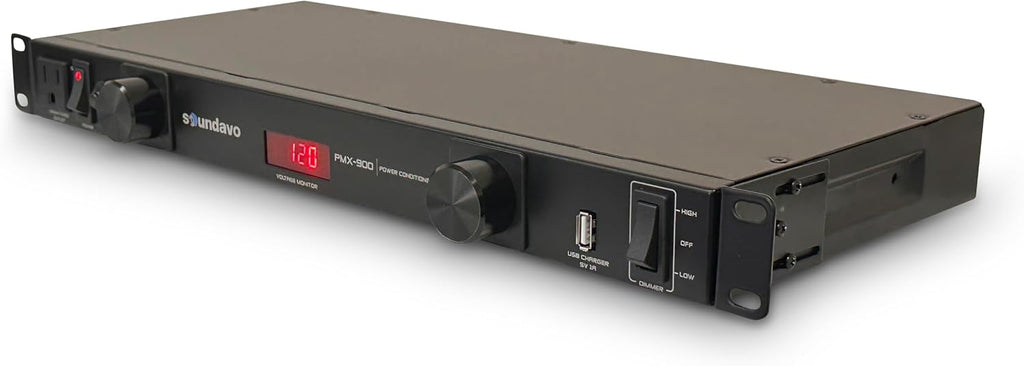 PMX-900 Rack-mount 1U Power Conditioner/Surge Protection - Noise Filtering with 2 Front-panel Pull-out LED Lights & LED Voltage Monitor Display (No Sequencer Function)