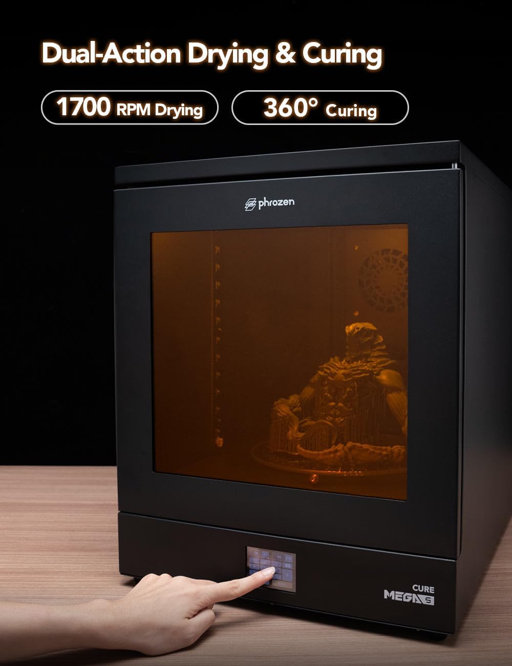phrozen Cure Mega S 3D Printer Resin Curing Station, UV Light Post Lamp, DIY Curing Enclosure 360 Degree Transparent Turntable for LCD/DLP/SLA, Solidify Photosensitive Resin 405nm 3D Printed Models