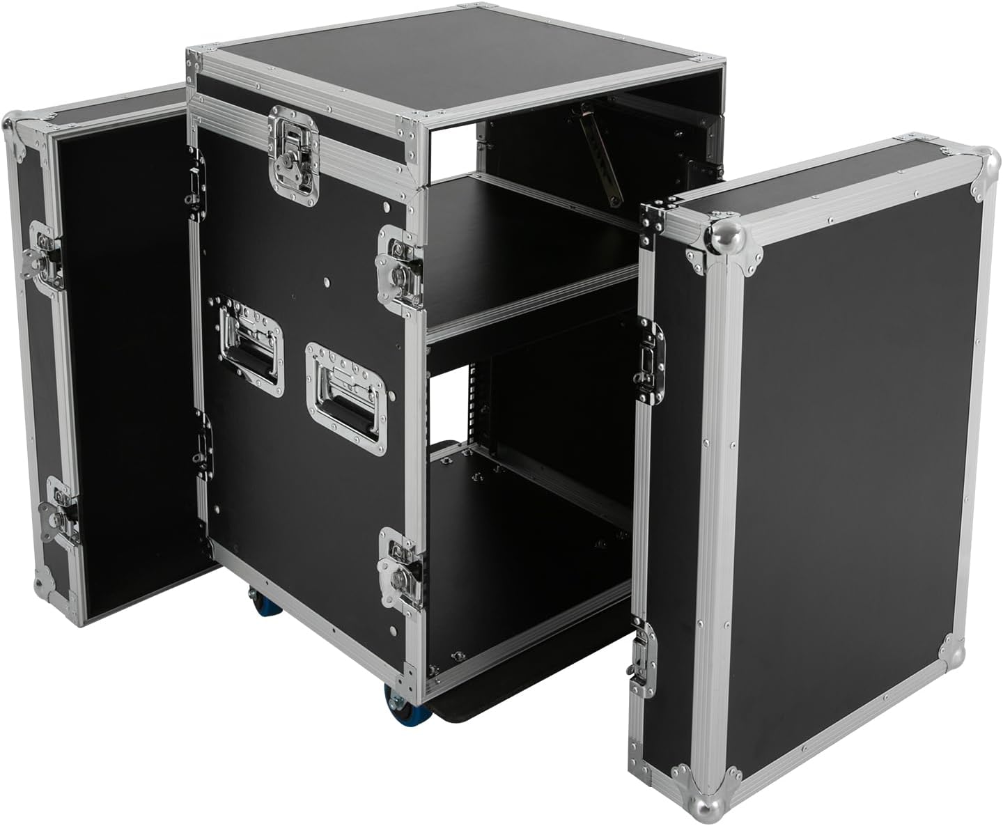 10U PA DJ Rack/Road ATA Case, Network & Stereo Rack with Slant Mixer Tops, 25'' Depth DJ Work Table Rolling Studio Equipment Cabinet, Amplifier Mixer Storage Stand for Pro Tour Grade, Live Sound
