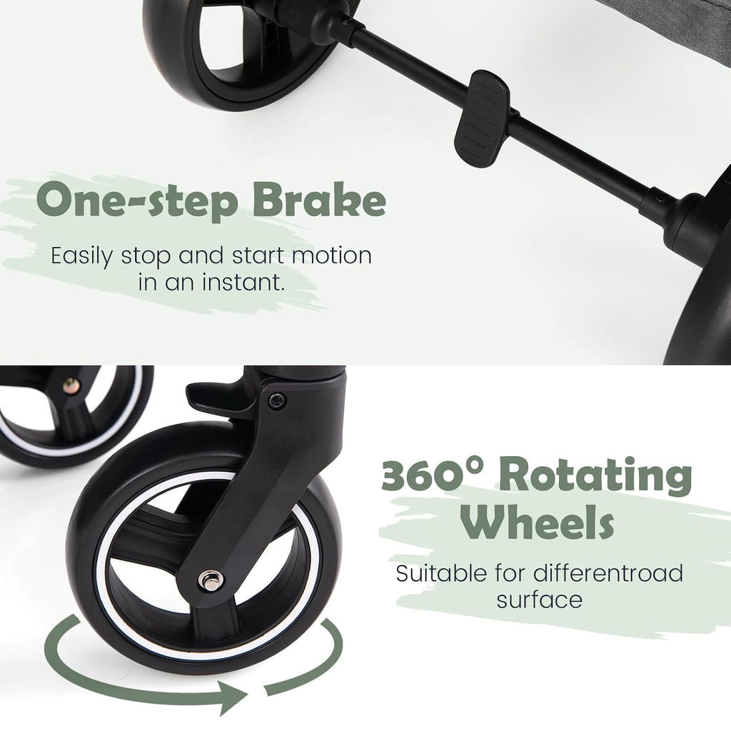 INFANS 2 in 1 Baby Stroller, Newborn Convertible Stroller Bassinet for Infant, Foldable High Landscape Shock Absorption with Reversible Seat, Aluminum Structure for Toddler Pushchair 0-36 Month