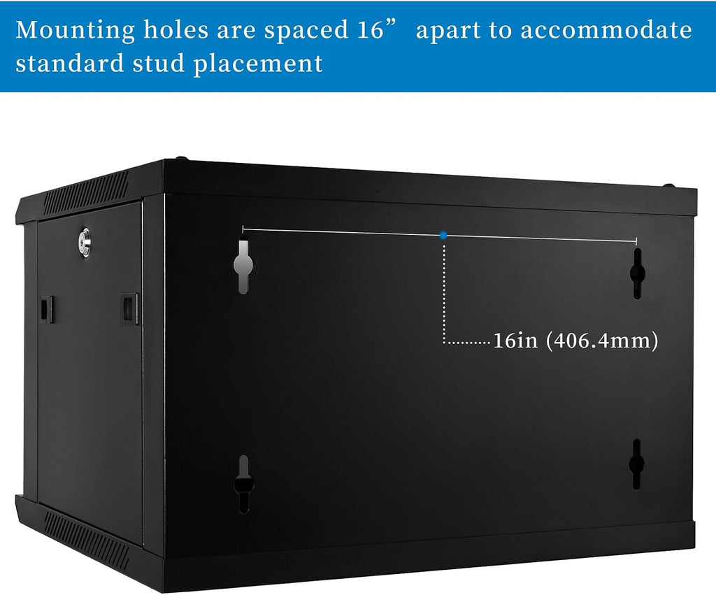 RackPath 6U Wall Mount Network Rack Cabinet – Quiet Cooling Fan, Locking Glass Door, 17.7' Deep (450mm), Removable Locking Side Panels, Fits 19' IT & A/V Equipment