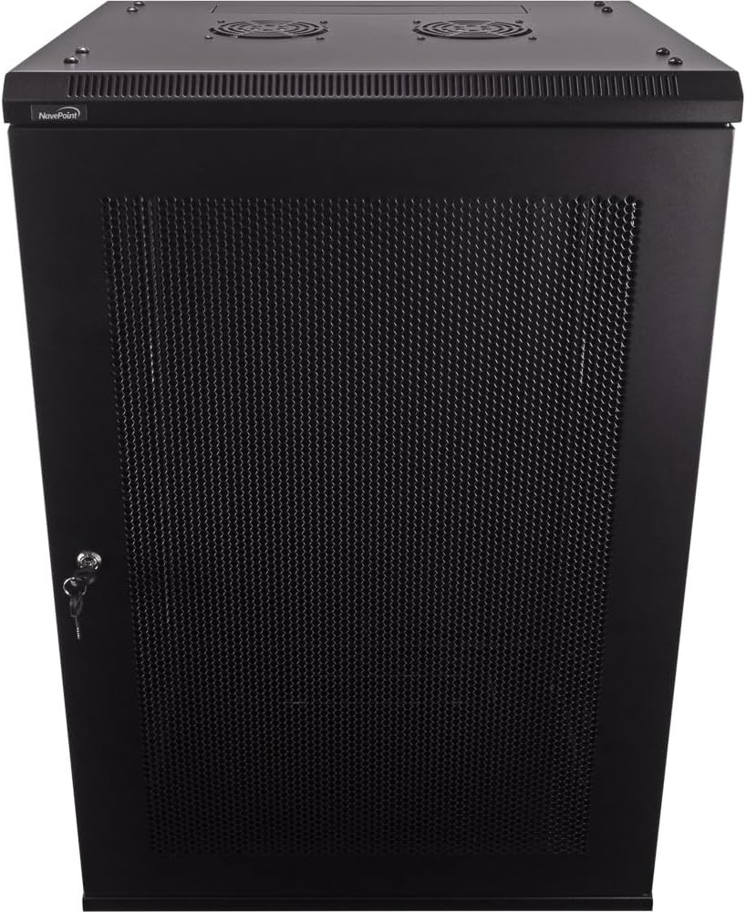 Navepoint 18U Deluxe IT Wallmount Cabinet Enclosure 19-Inch Server Network Rack with Locking Perforated Door 16-Inches Deep Black