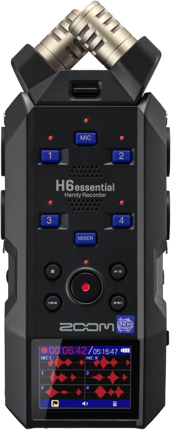 Zoom H6 Essential Handheld Recorder for Musicians, Podcasters & Filmmakers with Stereo Microphones, 4 XLR/TRS Inputs, 6 Tracks of 32-Bit Float Recording, & USB Audio Interface