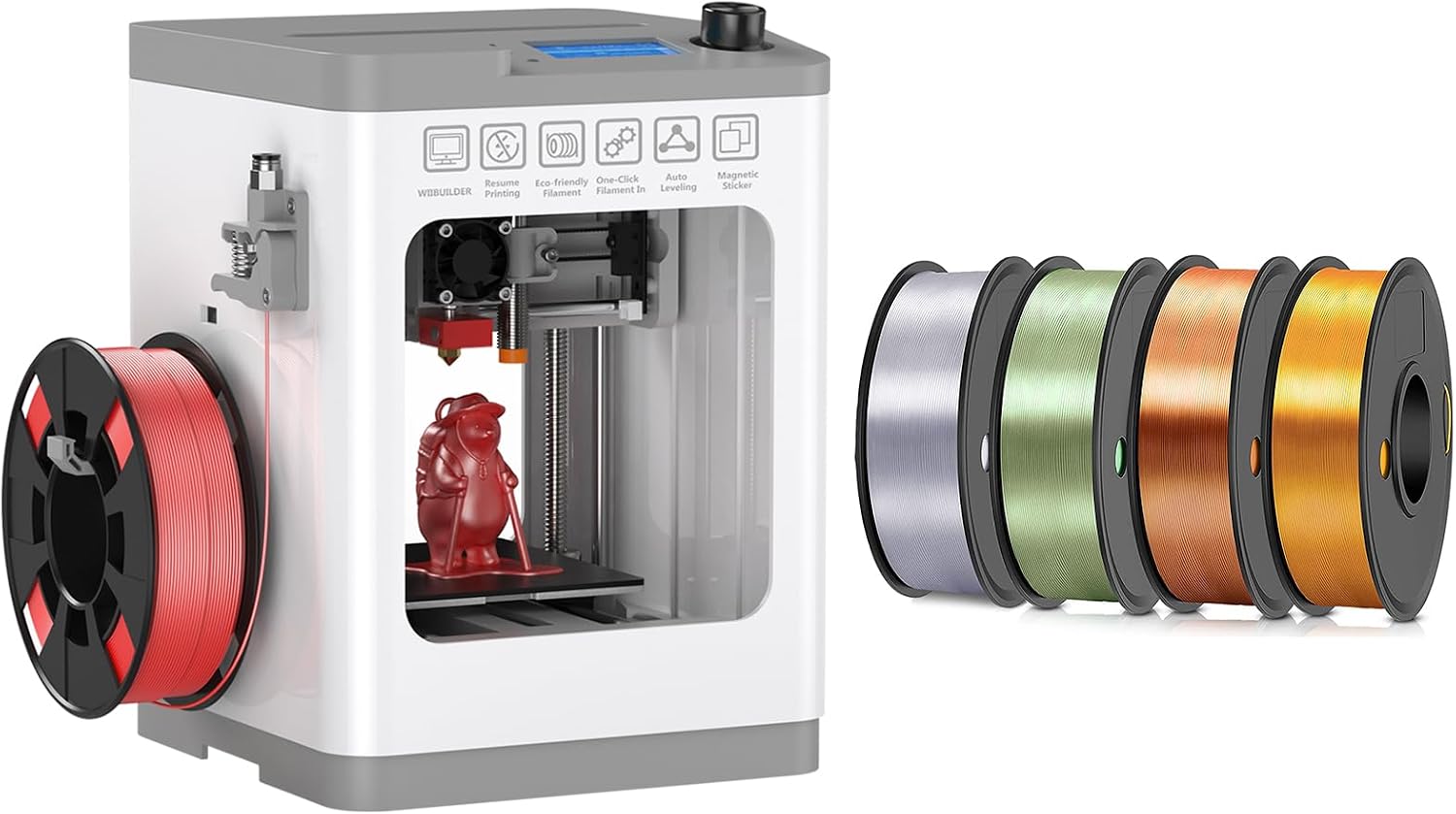 Tina2 Mini 3D Printers with PLA Filament 1KG (4 * 250G) - Silk Copper/Gold/Sliver/Bronze