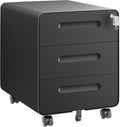 3 Drawer Under Desk Printer Stand with Lock, Mobile Rolling Printer Table for Home Office, Fully Pre-Assembled (Wheels Only to Attach), 4 Keys Included, Black