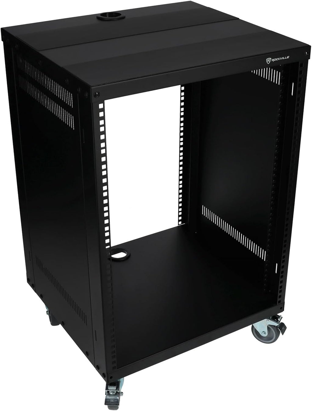 Rockville RR14U 14U Live Sound/Recording Studio Rack Case with Wheels, Reversible Rack Rails, Front & Rear Mounting, Cable Management Ports, 440lb Capacity