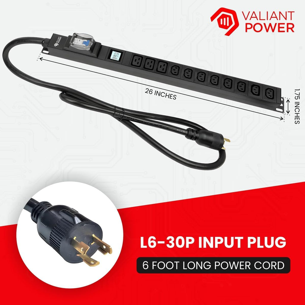 Rack Mount Power Strip - 240V 30A 3C19 & 8 C13 outlets PDU with Built-in Surge Protector, Volt & Amp Meter for Data Center - 19' Metal Housing, Ears & Fittings Included (3C19 8C13)