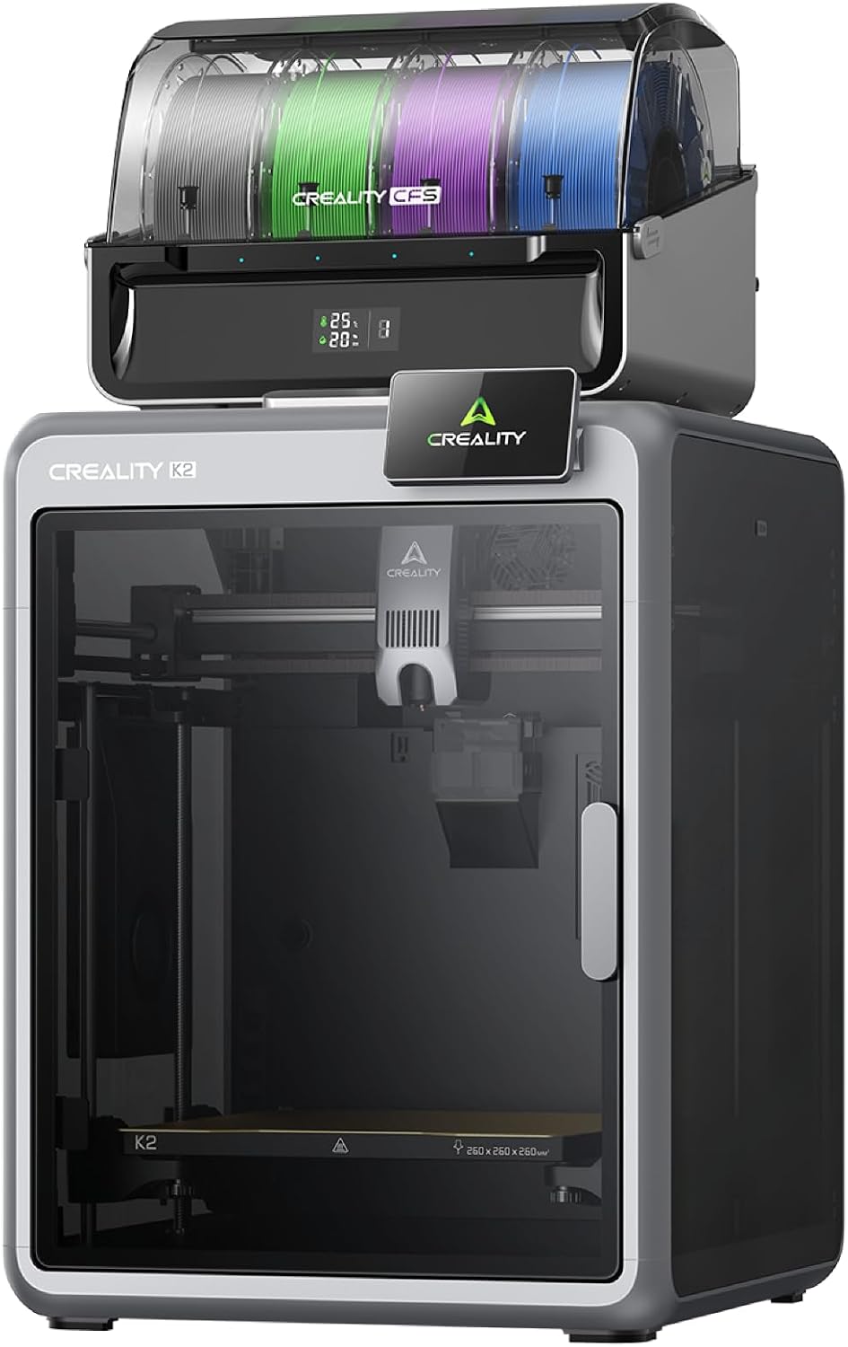 Creality K2 Combo 3D Printer, Multicolor Printing Bundle with CFS, Max 600mm/s Printing Speed, Smart Auto Leveling & Al Camera, Next-Gen Direct Drive Extruder, Build Volume 260 * 260 * 260mm