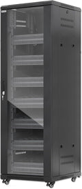 Intellinet 38U Network Server Rack Enclosure Cabinet with Integrated Fans – IP20 Rated, Reversible Tempered-Glass Front Door, Removable Side Panels – 3 Yr Mfg Warranty