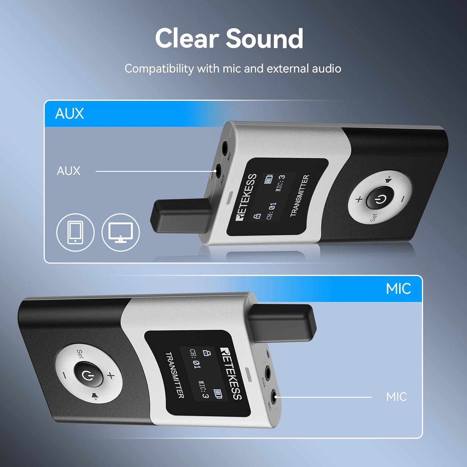 Retekess T130U (4th Generation T130) Wireless Tour Guide System, 200 m, 40H, HiFi U-Band Digital Sound Quality, Tour Guide Headset for Church, School (1 Transmitter and 5 receivers)