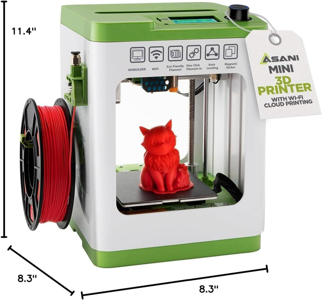 Fully Assembled Mini 3D Printer for Kids and Beginners - Complete Starter Kit with Auto Leveling 3D Printing Machine, 10M PLA Filament, and SD Card - WiFi 3D Home Printer for MAC Windows Linux (Green)