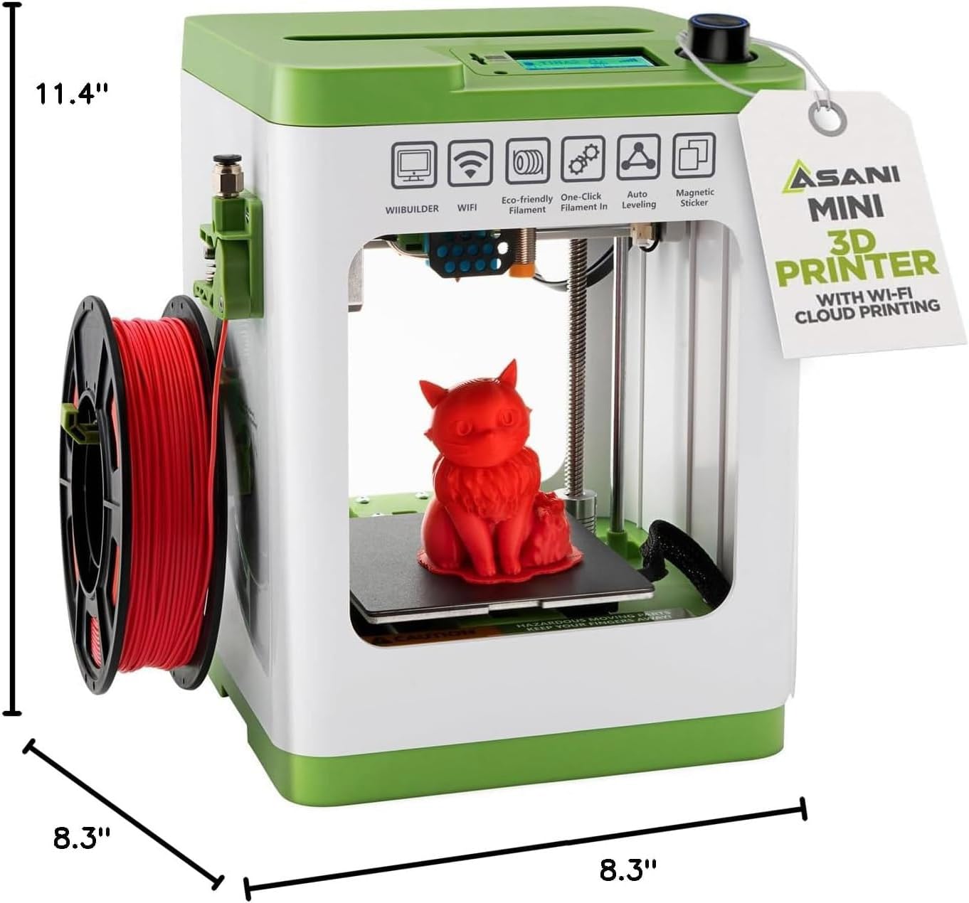 Fully Assembled Mini 3D Printer for Kids and Beginners - Complete Starter Kit with Auto Leveling 3D Printing Machine, 10M PLA Filament, and SD Card - WiFi 3D Home Printer for MAC Windows Linux (Green)