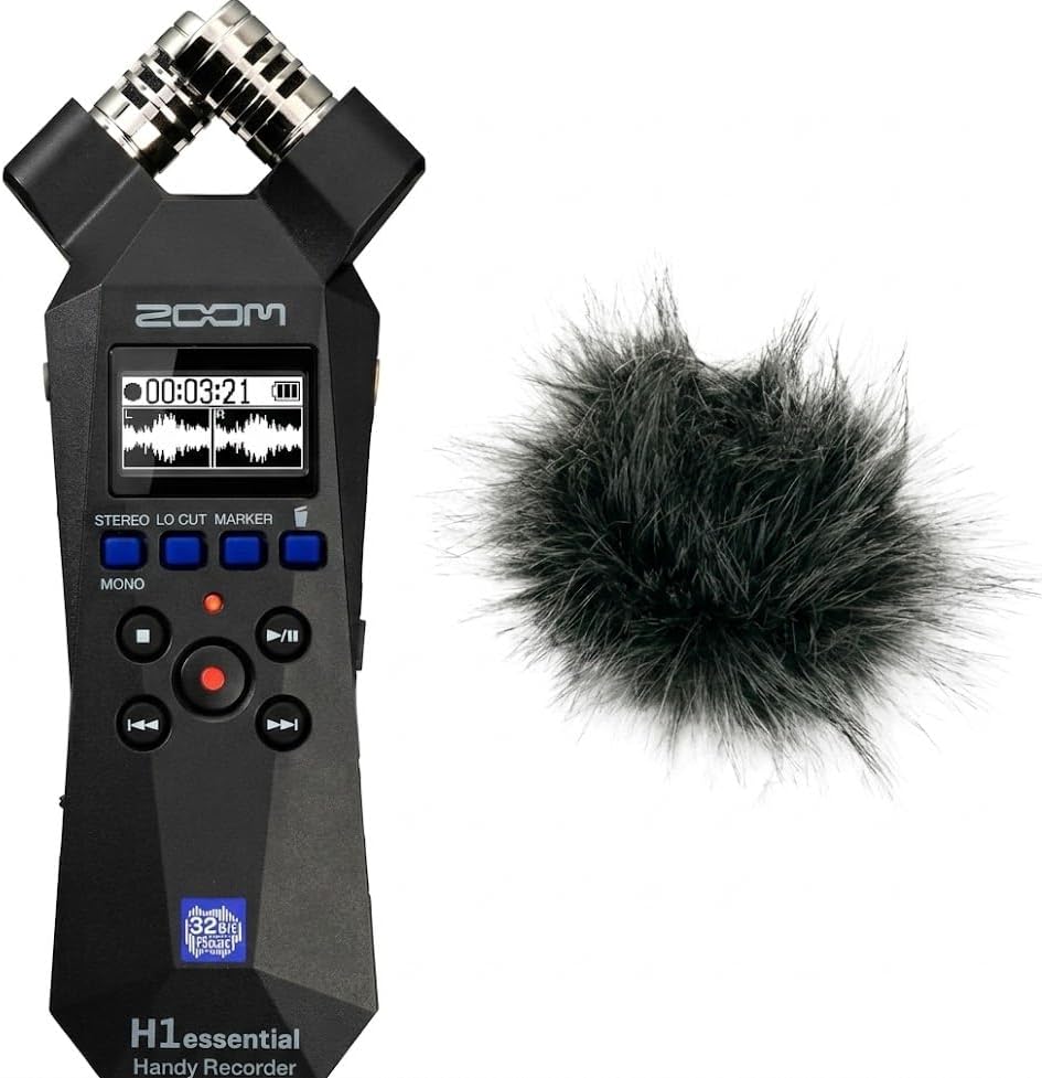 Zoom H1essential 2-Track 32-Bit Float Portable Audio Recorder Bundle with WSH-1E Hairy Windscreen
