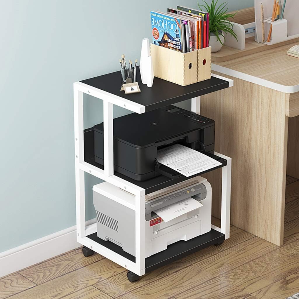 Printer Stand 3 Shelf Mobile Printer Stand Paper Organizer 3D Printer Media Cart with 4 Swivel Wheels Printer Table