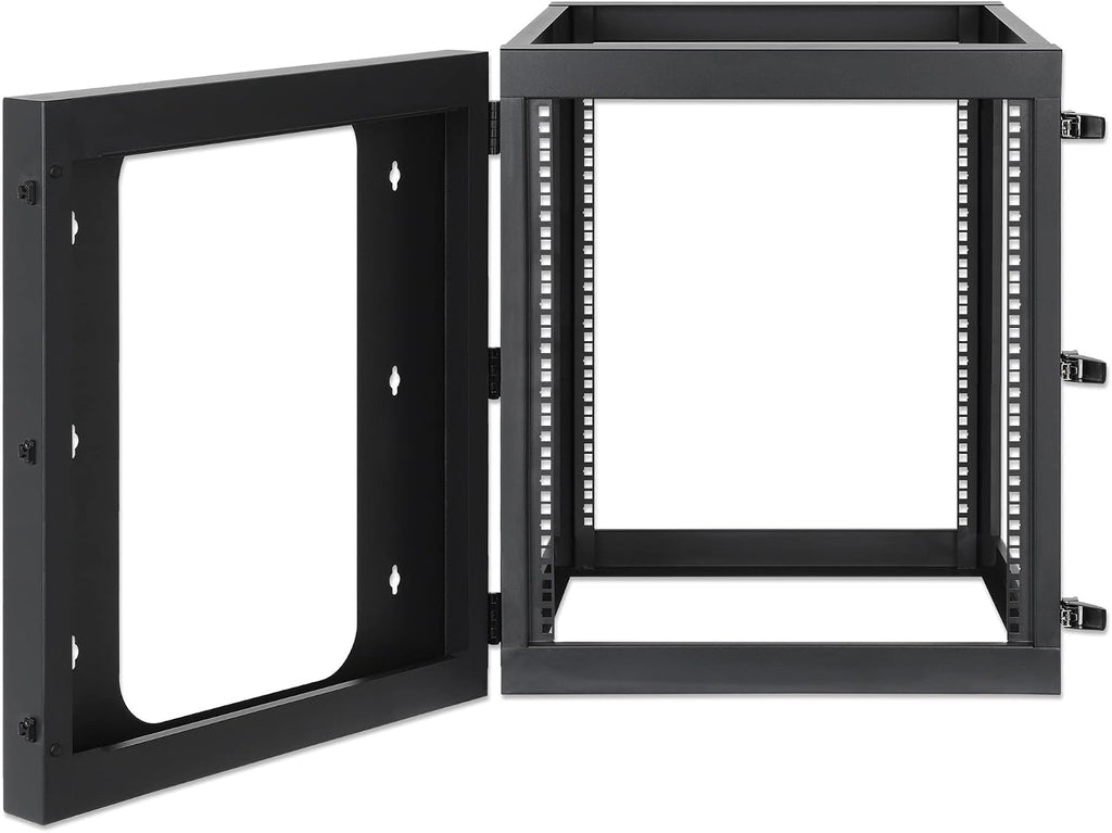 Intellinet 12U 19' 4 Post Open Frame Wall Mount Rack - 180 Degree Gate Swing, Pre-Assembled, Antistatic Powder Coated Steel – for IT Network Equipment & AV Devices – 3 Yr Mfg Warranty – 716055
