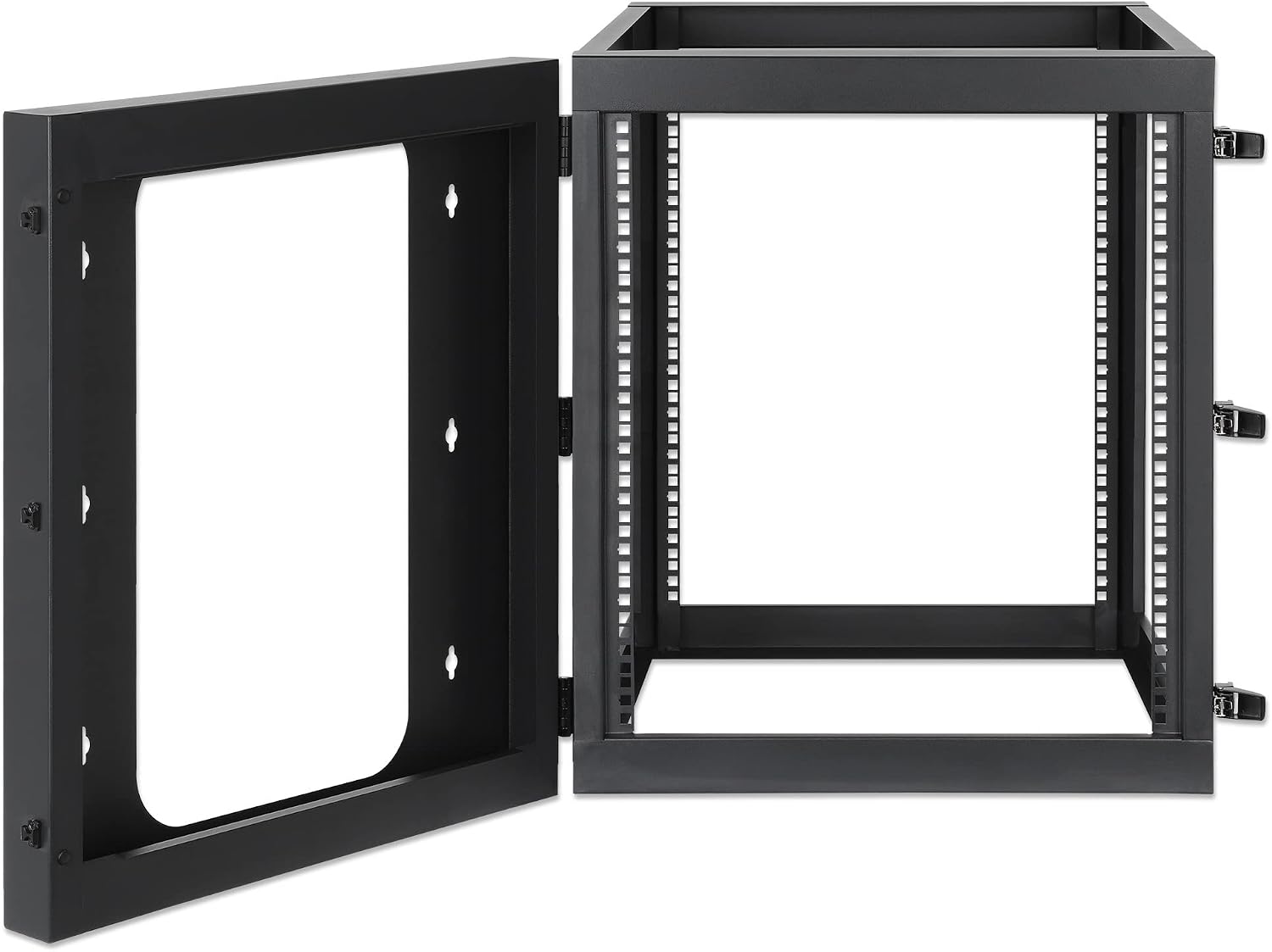 Intellinet 12U 19' 4 Post Open Frame Wall Mount Rack - 180 Degree Gate Swing, Pre-Assembled, Antistatic Powder Coated Steel – for IT Network Equipment & AV Devices – 3 Yr Mfg Warranty – 716055