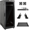 Tecmojo Network Rack Cabinet,27U Server Rack,23.6 Inch Depth,Hold Up to 1800Lbs,Lockable Cabinet with Casters and Complete Accessories,Clear Door,for Home,Office,Small Business (27U 23.6' w*23.6' d)