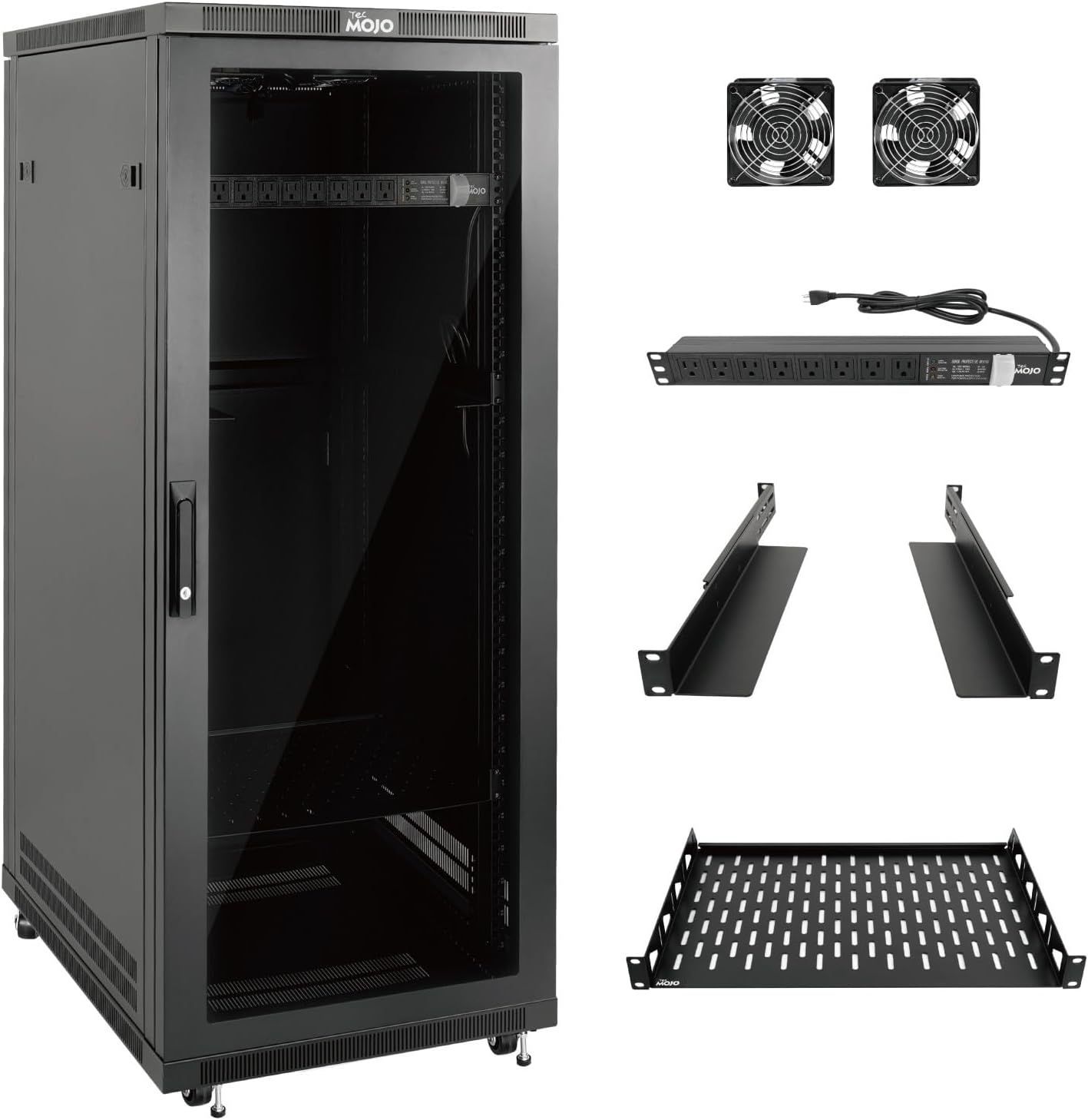 Tecmojo Network Rack Cabinet,27U Server Rack,23.6 Inch Depth,Hold Up to 1800Lbs,Lockable Cabinet with Casters and Complete Accessories,Clear Door,for Home,Office,Small Business (27U 23.6' w*23.6' d)