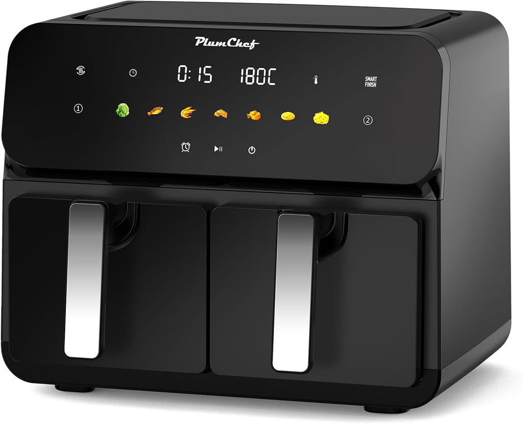 10QT Large Dual Zone Air Fryer, Double Basket Air Fryer with 2×5QT Baskets, Digital Full Touchscreen Easy-Panel, SyncCook Function, Cook 2 Dishes at Once for 4-6 Family,1700W, Black